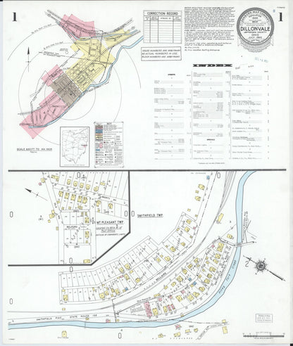 Sanborn Fire Insurance Map from Dillonvale, Jefferson County, Ohio (1950), Sheet #0001 - Historic Sanborn Fire Insurance Map Print, vintage old map wall art, antique decor, genealogy gift, Ohio Ohio map