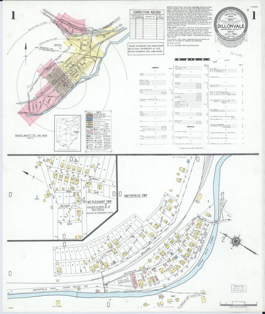 Sanborn Fire Insurance Map from Dillonvale, Jefferson County, Ohio (1950), Sheet #0001 - Historic Sanborn Fire Insurance Map Print, vintage old map wall art, antique decor, genealogy gift, Ohio Ohio map
