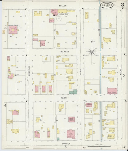 Sanborn Fire Insurance Map from Helena, Phillips County, Arkansas (1896), Sheet #0003 - Complete Map Set gallery image, historic Sanborn map, vintage wall art, Arkansas Arkansas