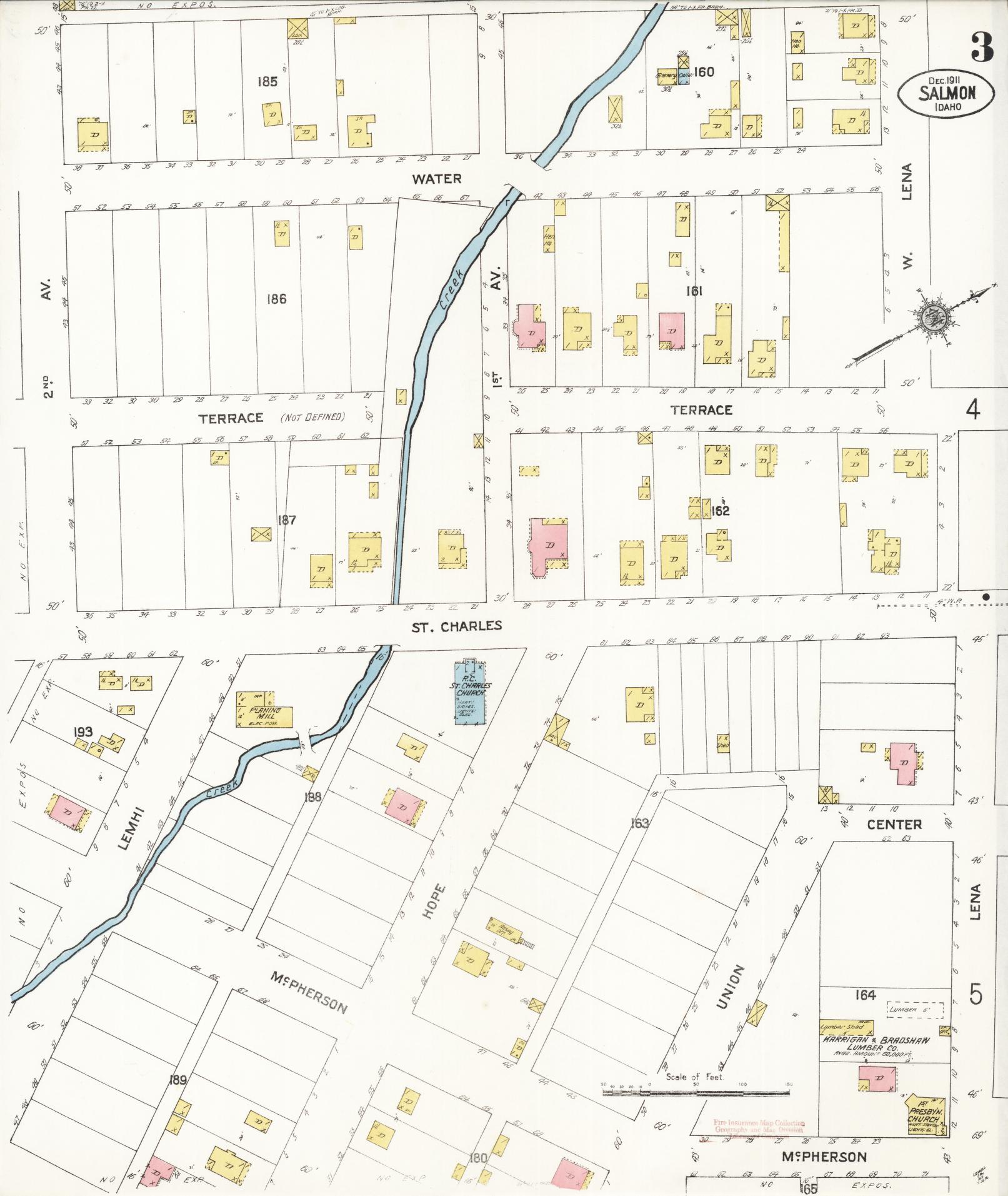 Sanborn Fire Insurance Map from Salmon City, Lemhi County, Idaho (1911), Sheet #0003 - Historic Sanborn Fire Insurance Map Print, vintage old map wall art, antique decor, genealogy gift, Idaho Idaho map