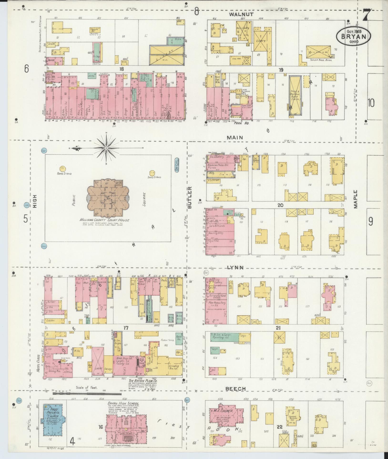 Sanborn Fire Insurance Map from Bryan, Williams County, Ohio (1905), Sheet #0007 - Historic Sanborn Fire Insurance Map Print, vintage old map wall art, antique decor, genealogy gift, Ohio Ohio map