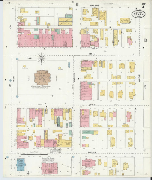 Sanborn Fire Insurance Map from Bryan, Williams County, Ohio (1905), Sheet #0007 - Historic Sanborn Fire Insurance Map Print, vintage old map wall art, antique decor, genealogy gift, Ohio Ohio map