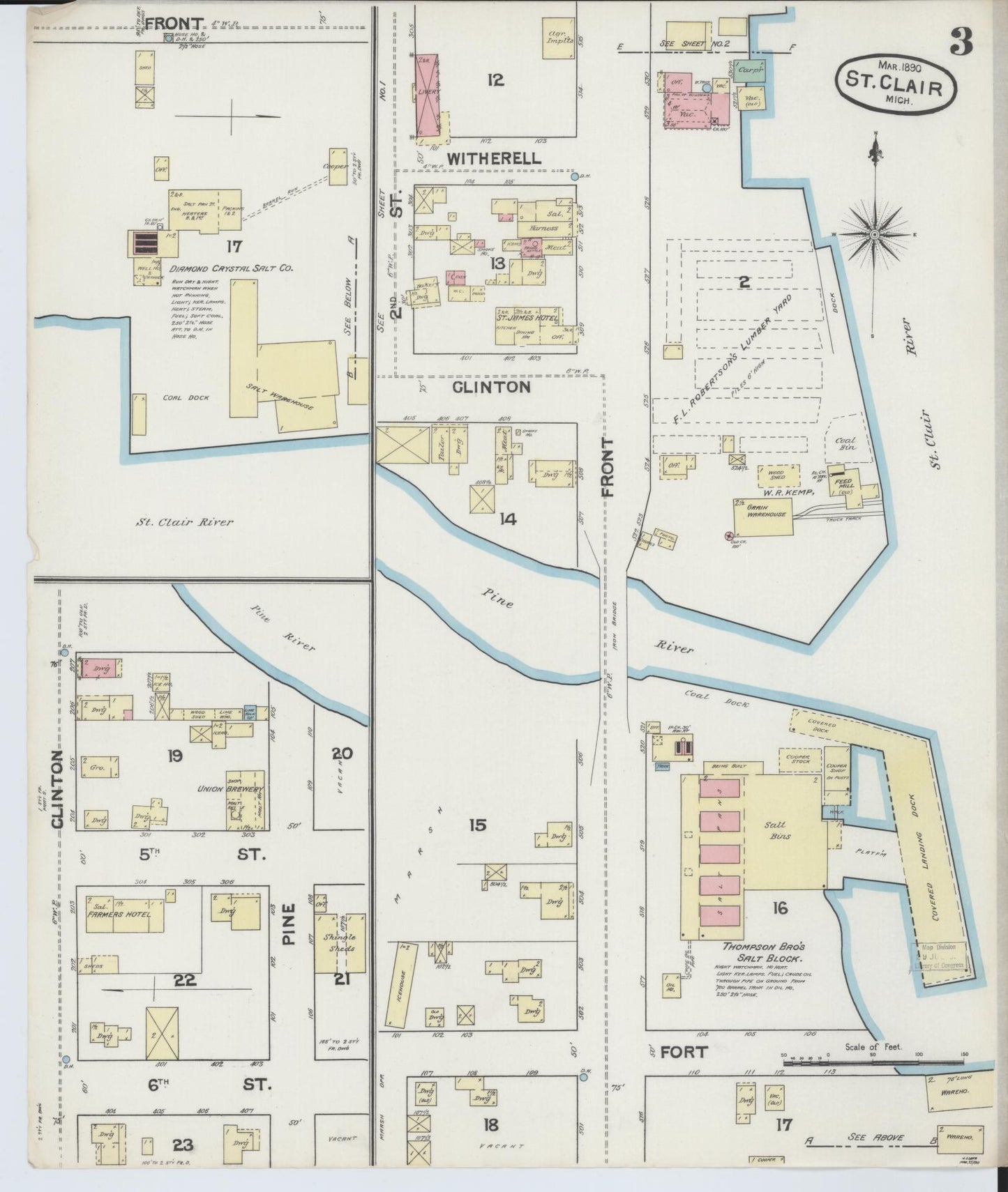 Sanborn Fire Insurance Map from Saint Clair, Saint Clair County, Michigan (1890), Sheet #0003 - Complete Map Set gallery image, historic Sanborn map, vintage wall art, Michigan Michigan
