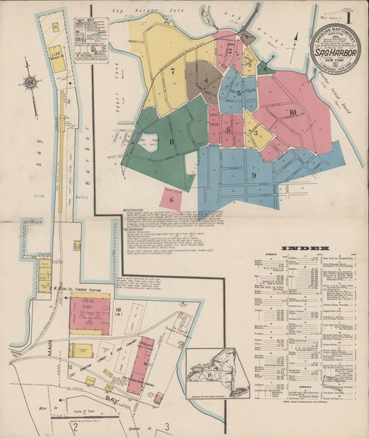 Sanborn Fire Insurance Map from Sag Harbor, Suffolk County, New York (1921), Sheet #0001 - Complete Map Set gallery image, historic Sanborn map, vintage wall art, New York New York