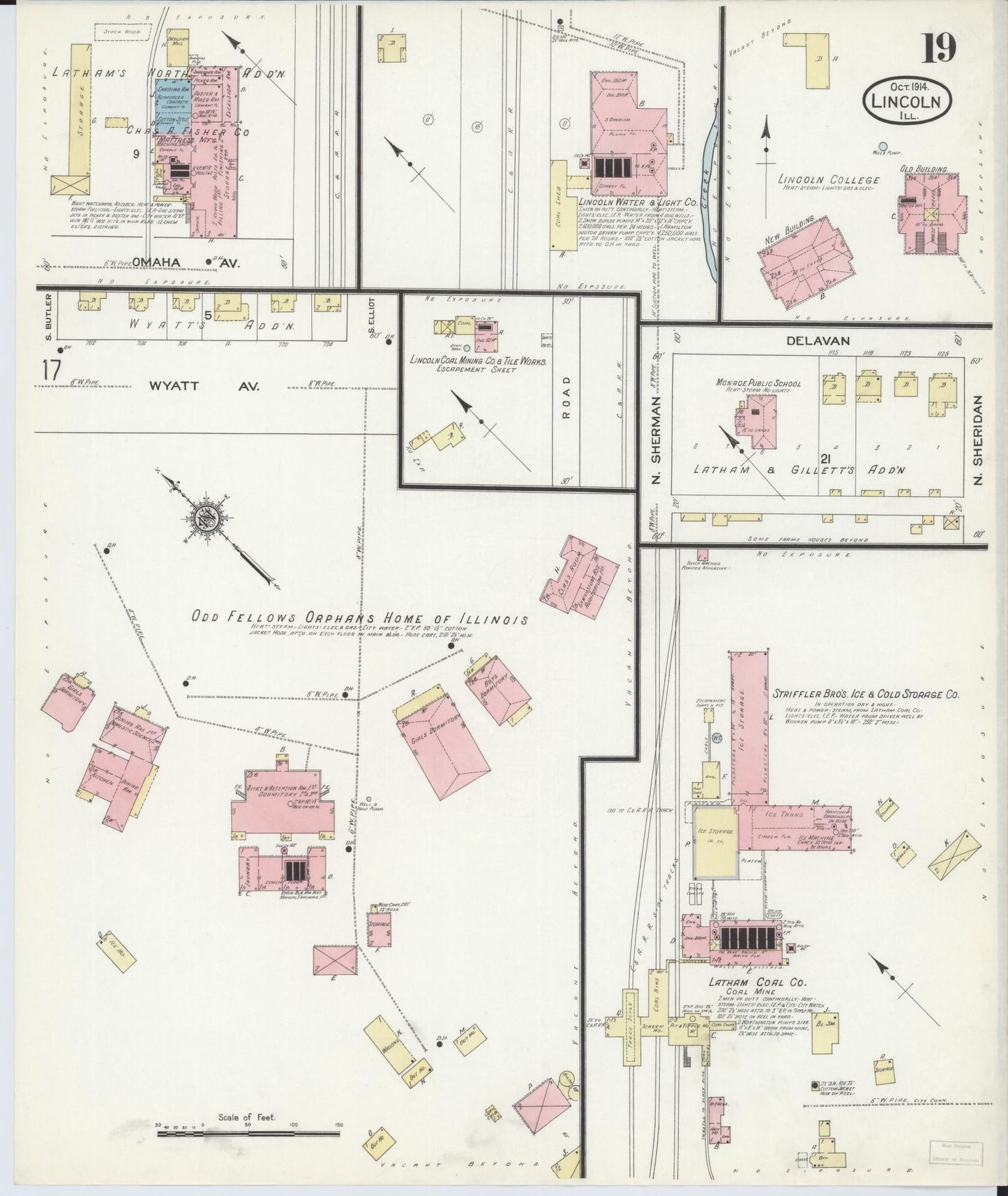 Sanborn Fire Insurance Map from Lincoln, Logan County, Illinois (1914), Sheet #0019 - Historic Sanborn Fire Insurance Map Print, vintage old map wall art, antique decor, genealogy gift, Illinois Illinois map