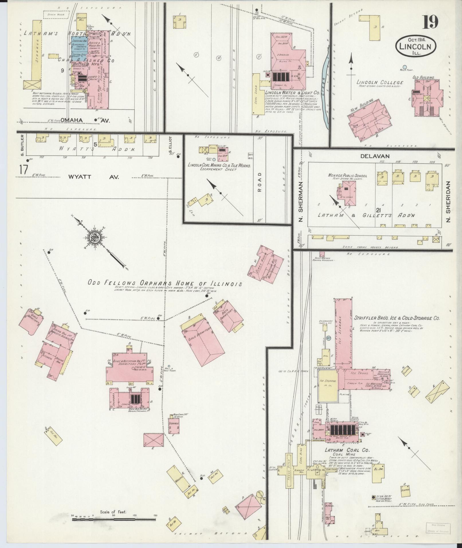Sanborn Fire Insurance Map from Lincoln, Logan County, Illinois (1914), Sheet #0019 - Historic Sanborn Fire Insurance Map Print, vintage old map wall art, antique decor, genealogy gift, Illinois Illinois map