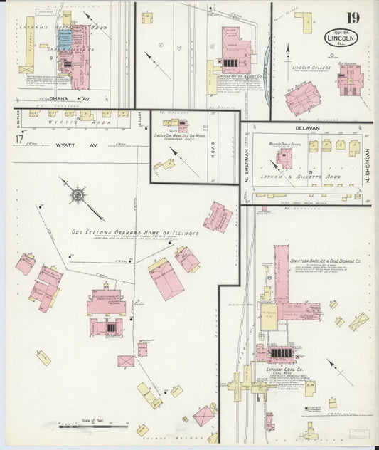 Sanborn Fire Insurance Map from Lincoln, Logan County, Illinois (1914), Sheet #0019 - Historic Sanborn Fire Insurance Map Print, vintage old map wall art, antique decor, genealogy gift, Illinois Illinois map