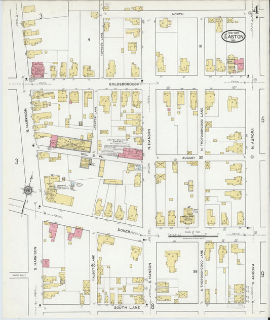 Talbot, Maryland - 1919 - Sanborn Fire Insurance Map, Sheet #0004 - Historic Sanborn Fire Insurance Map Print, Talbot Maryland 1919 0004 vintage old map wall art