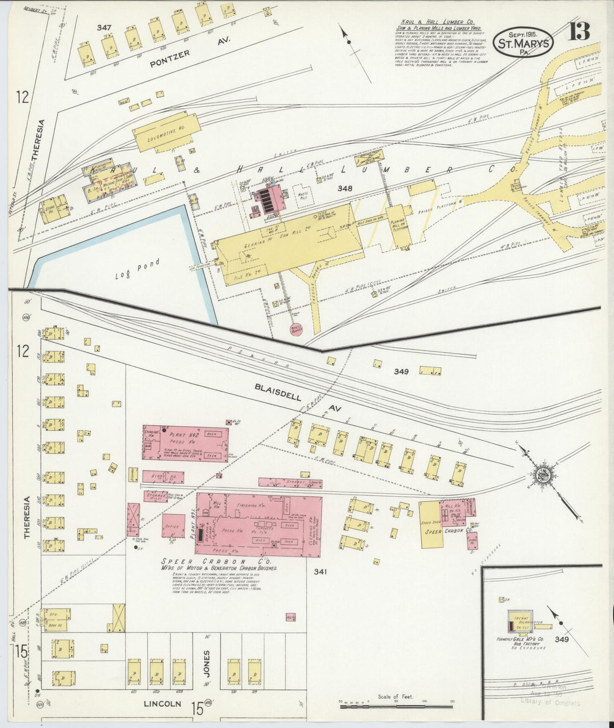Sanborn Fire Insurance Map from Saint Marys, Elk County, Pennsylvania (1915), Sheet #0013 - Historic Sanborn Fire Insurance Map Print, vintage old map wall art, antique decor, genealogy gift, Pennsylvania Pennsylvania map