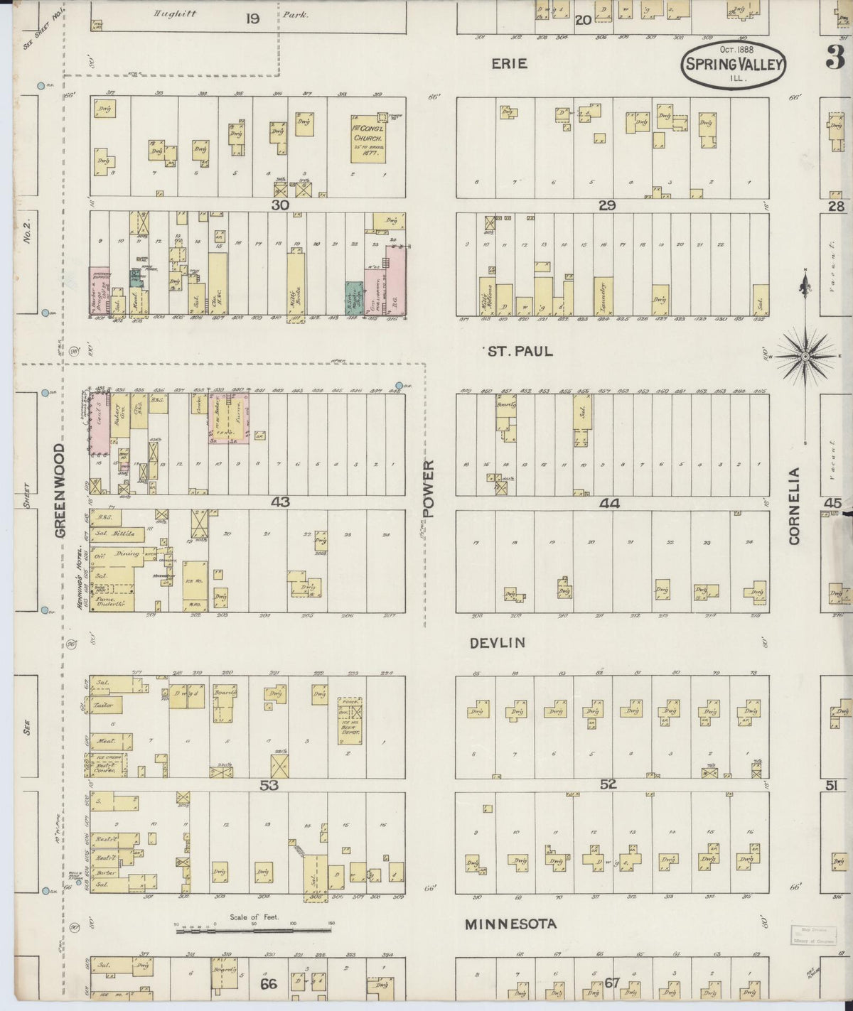 Sanborn Fire Insurance Map from Spring Valley, Bureau County, Illinois (1888), Sheet #0003 - Historic Sanborn Fire Insurance Map Print, vintage old map wall art, antique decor, genealogy gift, Illinois Illinois map