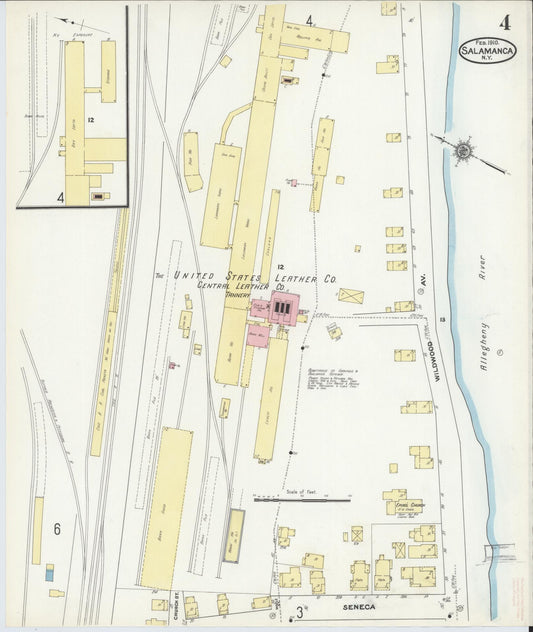 Sanborn Fire Insurance Map from Salamanca, Cattaraugus County, New York (1910), Sheet #0004 - Historic Sanborn Fire Insurance Map Print, vintage old map wall art, antique decor, genealogy gift, New York New York map