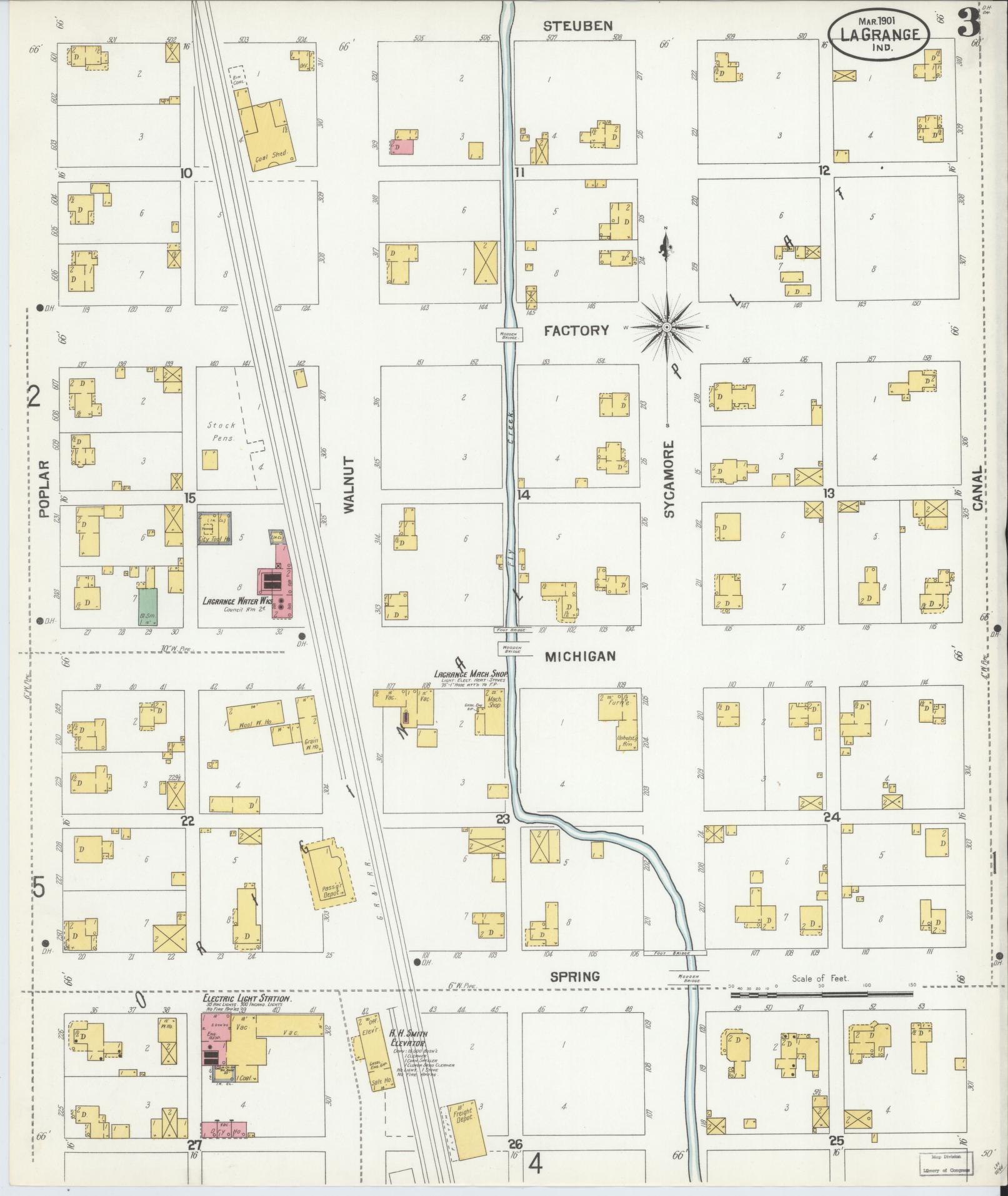 Sanborn Fire Insurance Map from Lagrange, LaGrange County, Indiana (1901), Sheet #0003 - Historic Sanborn Fire Insurance Map Print, vintage old map wall art, antique decor, genealogy gift, Indiana Indiana map
