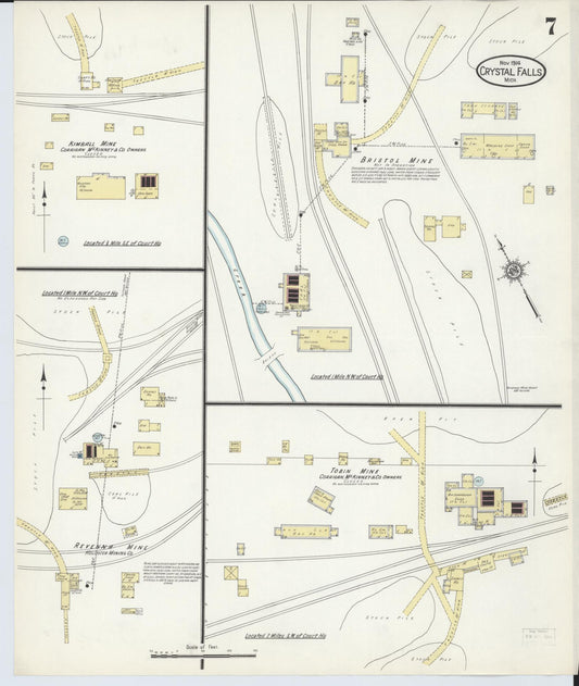 Sanborn Fire Insurance Map from Crystal Falls, Iron County, Michigan (1914), Sheet #0007 - Historic Sanborn Fire Insurance Map Print, vintage old map wall art, antique decor, genealogy gift, Michigan Michigan map