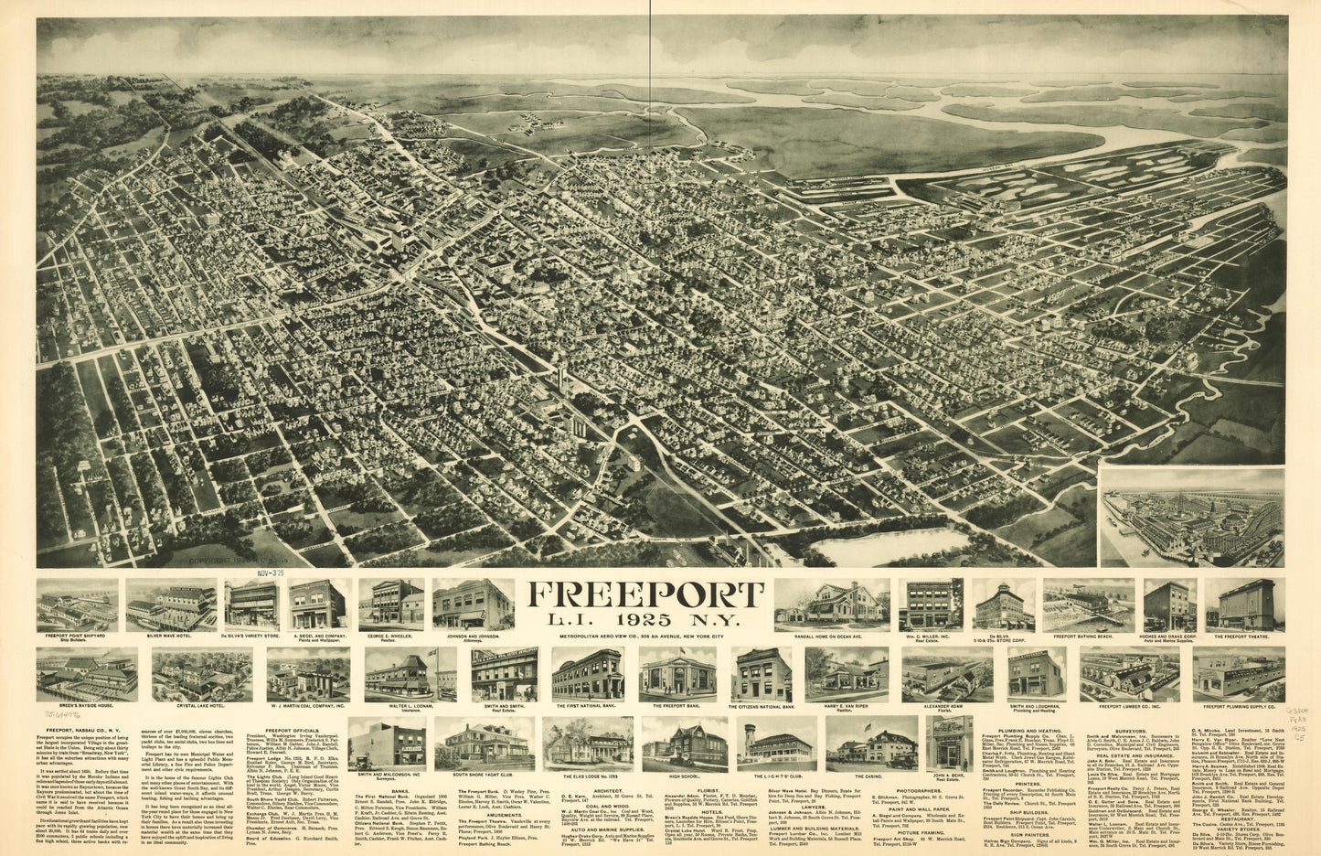 Freeport, L.I., 1925, N.Y. (1925) – Historic Bird’s-Eye View Panorama Print