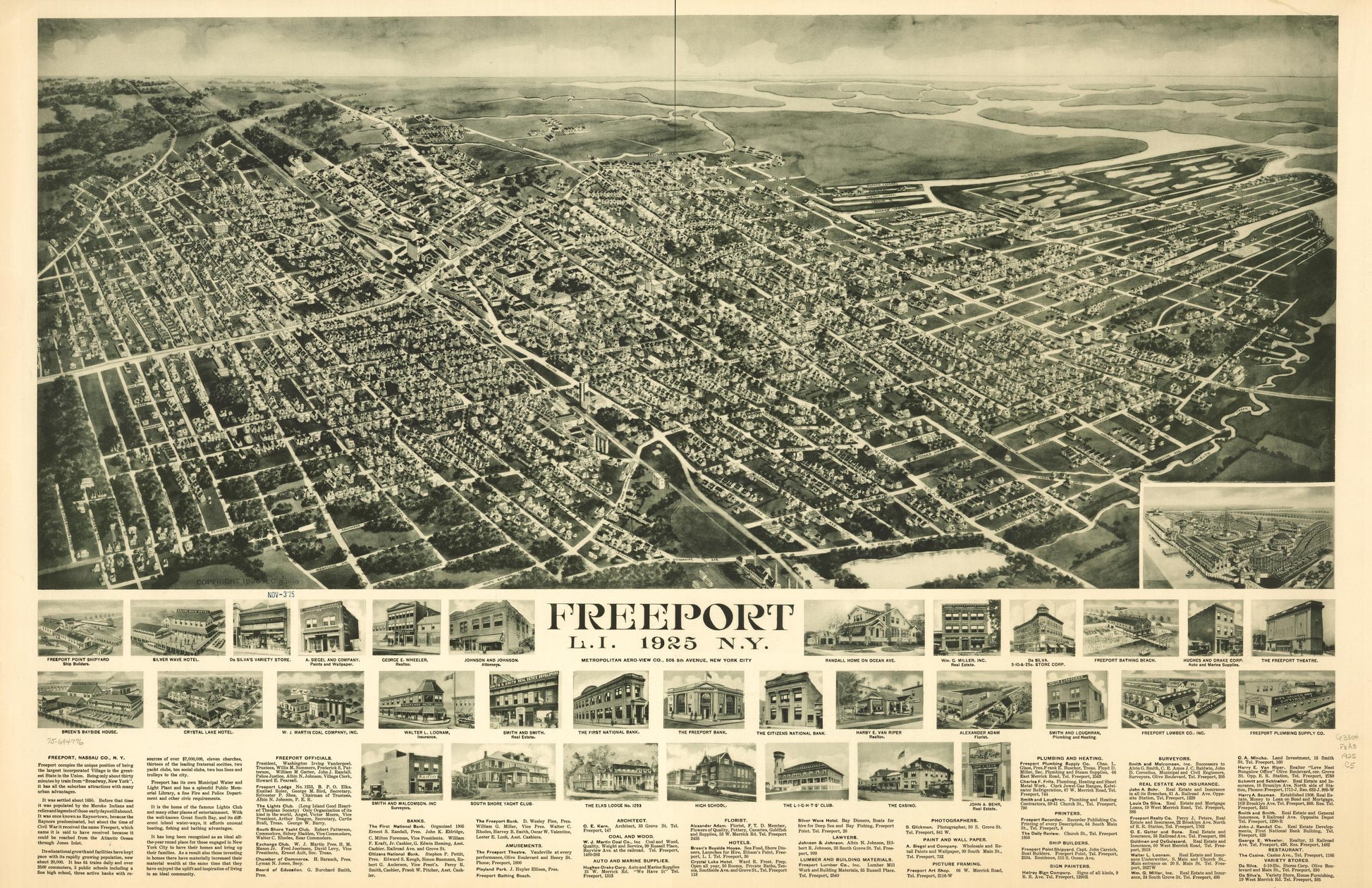 Freeport, L.I., 1925, N.Y. (1925) – Historic Bird’s-Eye View Panorama Print