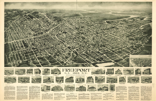 Freeport, L.I., 1925, N.Y. (1925) – Historic Bird’s-Eye View Panorama Print