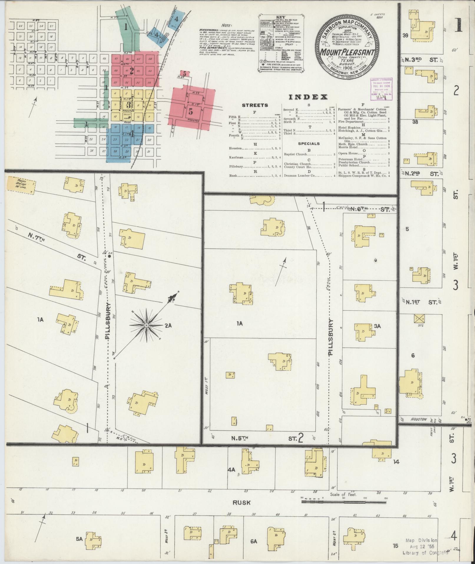 Sanborn Fire Insurance Map from Mount Pleasant, Titus County, Texas. (1906) – Historic Sanborn Fire Insurance Map Print