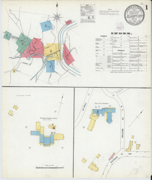 Sanborn Fire Insurance Map from Ellicott City, Howard County, Maryland (1904), Sheet #0001 - Historic Sanborn Fire Insurance Map Print, vintage old map wall art, antique decor, genealogy gift, Maryland Maryland map