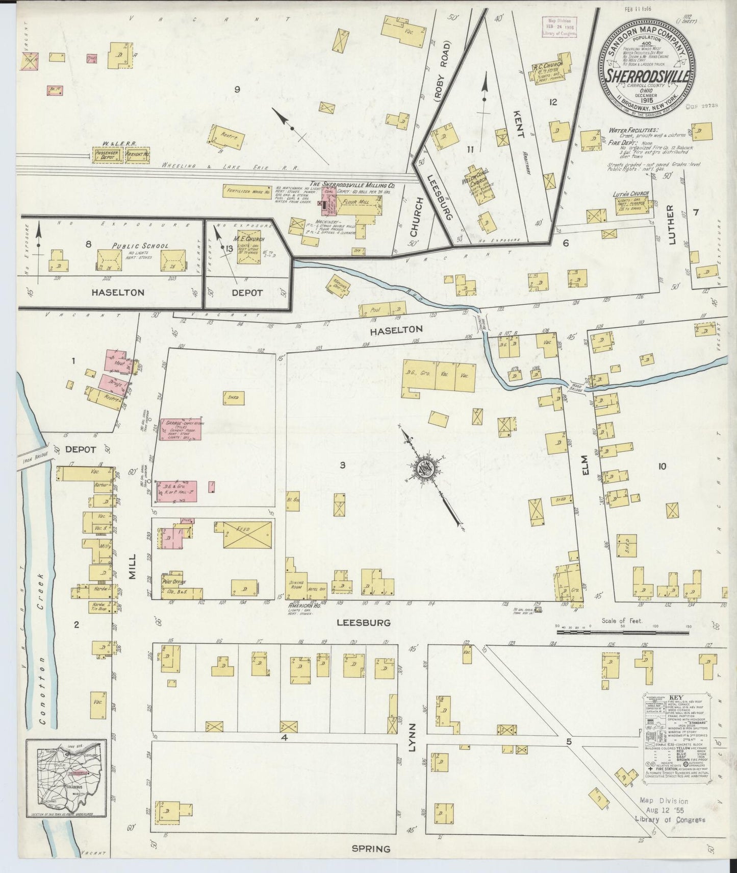 Sanborn Fire Insurance Map from Sherrodsville, Carroll County, Ohio (1915), Sheet #0001 - Historic Sanborn Fire Insurance Map Print, vintage old map wall art, antique decor, genealogy gift, Ohio Ohio map