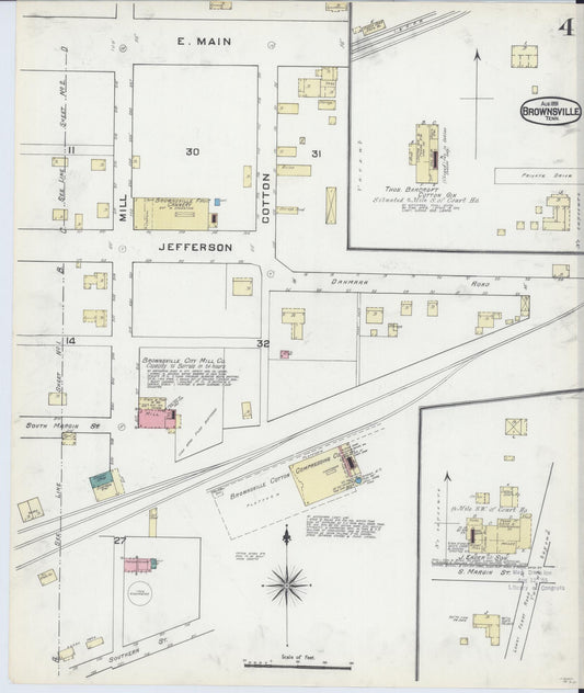 Sanborn Fire Insurance Map from Brownsville, Haywood County, Tennessee (1891), Sheet #0004 - Historic Sanborn Fire Insurance Map Print, vintage old map wall art, antique decor, genealogy gift, Tennessee Tennessee map