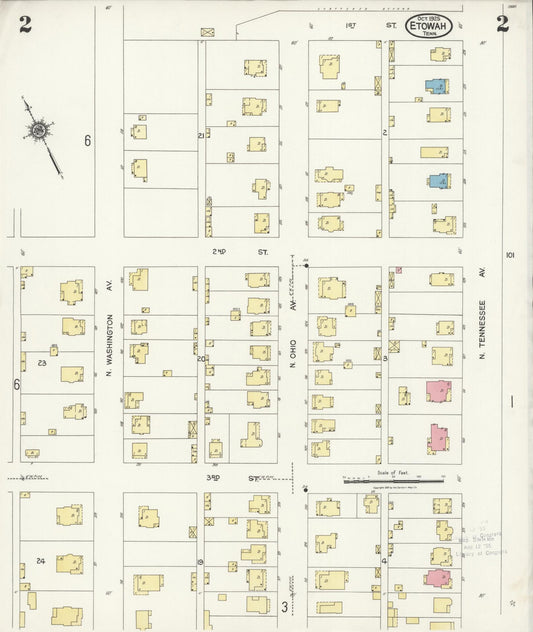 Sanborn Fire Insurance Map from Etowah, McMinn County, Tennessee (1925), Sheet #0002 - Historic Sanborn Fire Insurance Map Print, vintage old map wall art, antique decor, genealogy gift, Tennessee Tennessee map