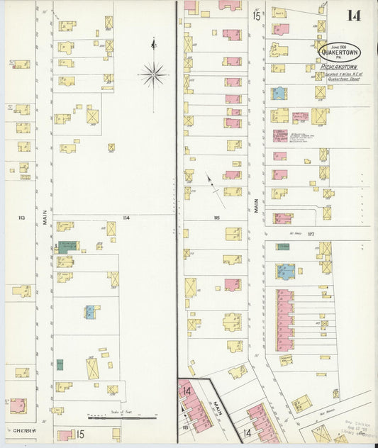 Sanborn Fire Insurance Map from Quakertown, Bucks County, Pennsylvania (1909), Sheet #0014 - Historic Sanborn Fire Insurance Map Print, vintage old map wall art, antique decor, genealogy gift, Pennsylvania Pennsylvania map