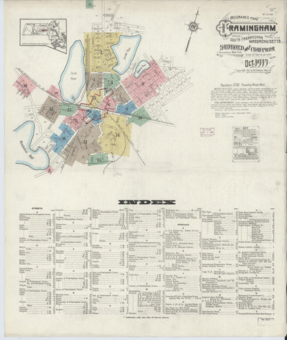 Sanborn Fire Insurance Map from Framingham, Middlesex County, Massachusetts (1915), Sheet #0001 - Historic Sanborn Fire Insurance Map Print, vintage old map wall art, antique decor, genealogy gift, Massachusetts Massachusetts map