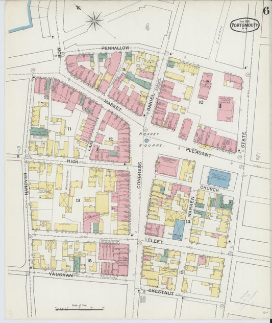 Sanborn Fire Insurance Map from Portsmouth, Rockingham County, New Hampshire (1892), Sheet #0006 - Historic Sanborn Fire Insurance Map Print, vintage old map wall art, antique decor, genealogy gift, New Hampshire New Hampshire map