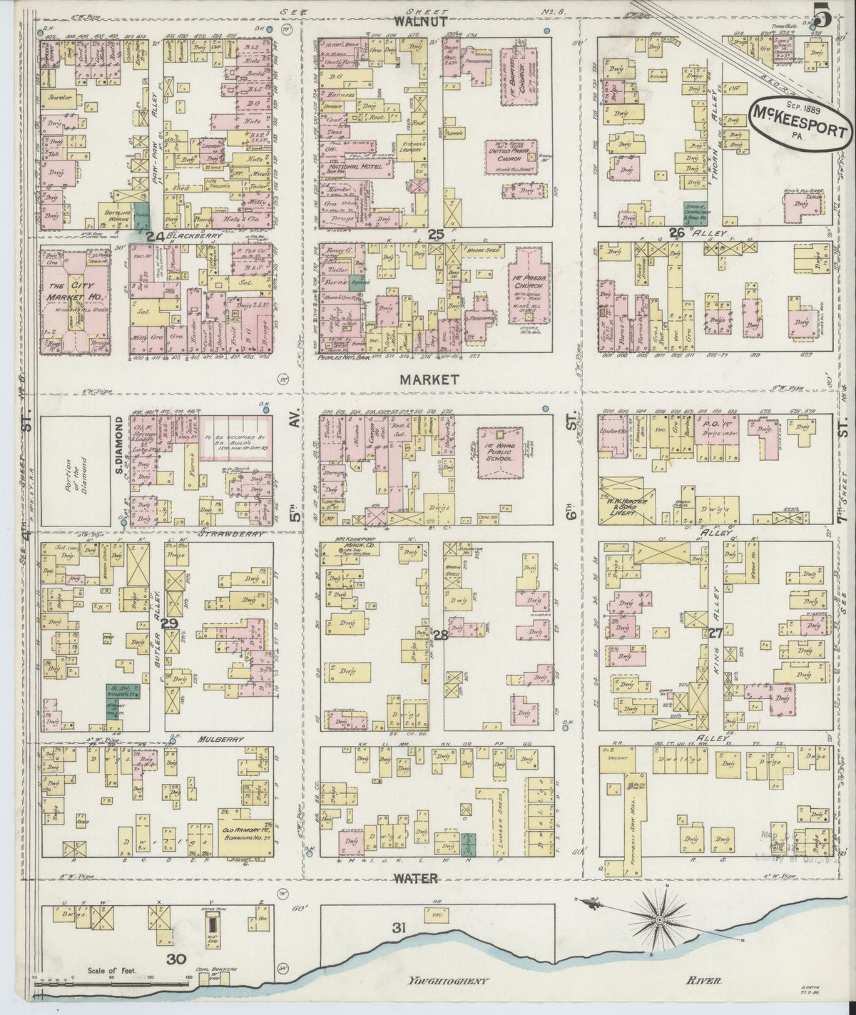 Sanborn Fire Insurance Map from McKeesport, Allegheny County, Pennsylvania (1889), Sheet #0005 - Complete Map Set gallery image, historic Sanborn map, vintage wall art, Pennsylvania Pennsylvania