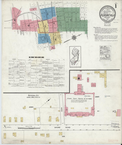 Sanborn Fire Insurance Map from Pleasantville, Atlantic County, New Jersey (1917), Sheet #0001 - Historic Sanborn Fire Insurance Map Print, vintage old map wall art, antique decor, genealogy gift, New Jersey New Jersey map