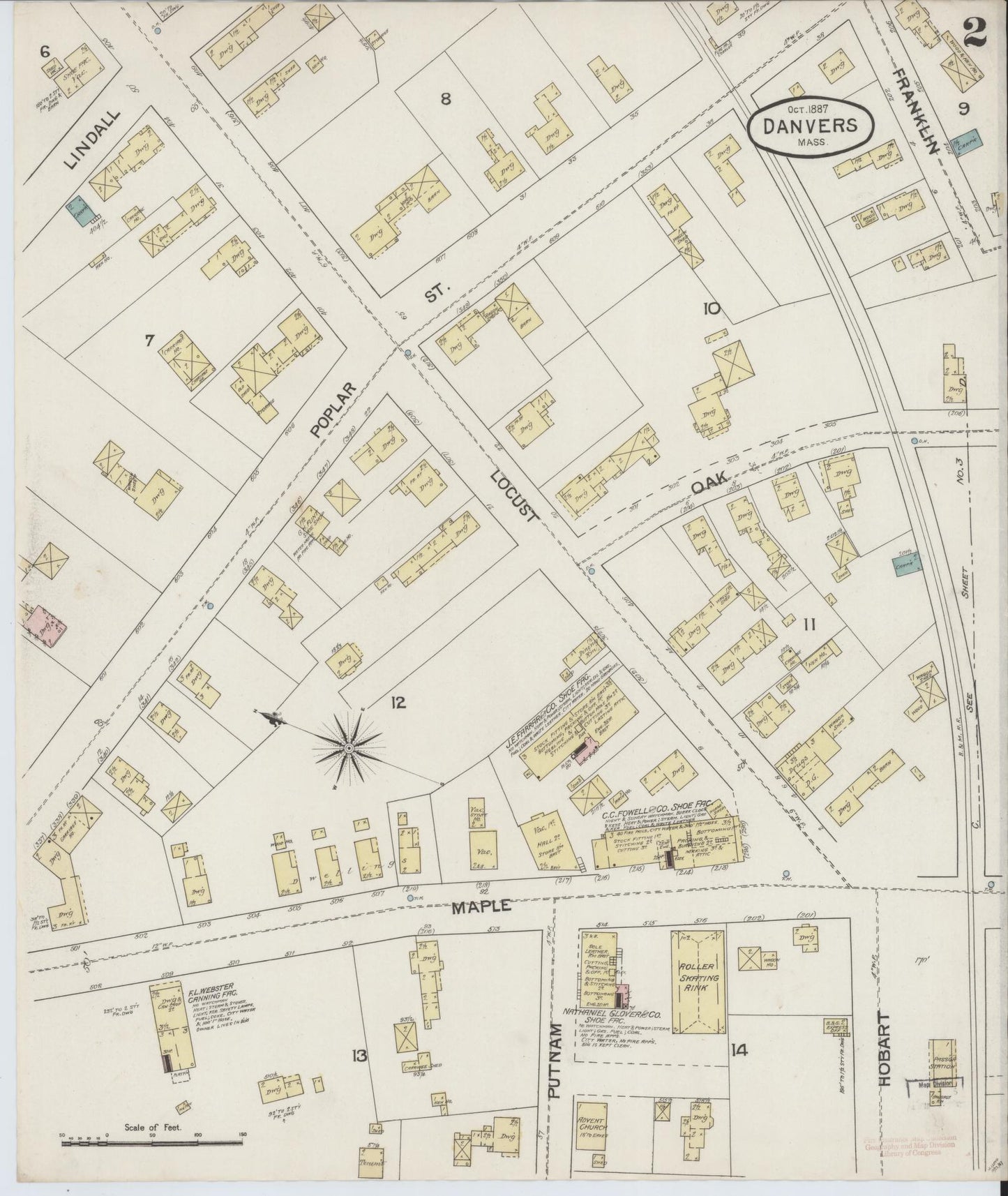 Sanborn Fire Insurance Map from Danvers, Essex County, Massachusetts (1887), Sheet #0002 - Historic Sanborn Fire Insurance Map Print, vintage old map wall art, antique decor, genealogy gift, Massachusetts Massachusetts map