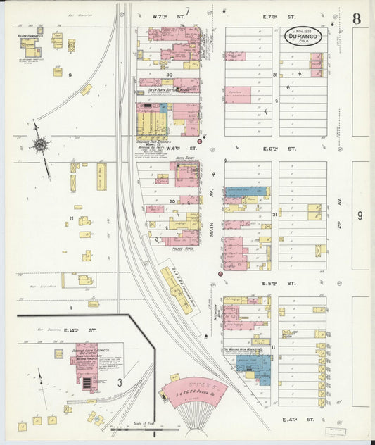 Sanborn Fire Insurance Map from Durango, La Plata County, Colorado (1910), Sheet #0008 - Historic Sanborn Fire Insurance Map Print, vintage old map wall art, antique decor, genealogy gift, Colorado Colorado map