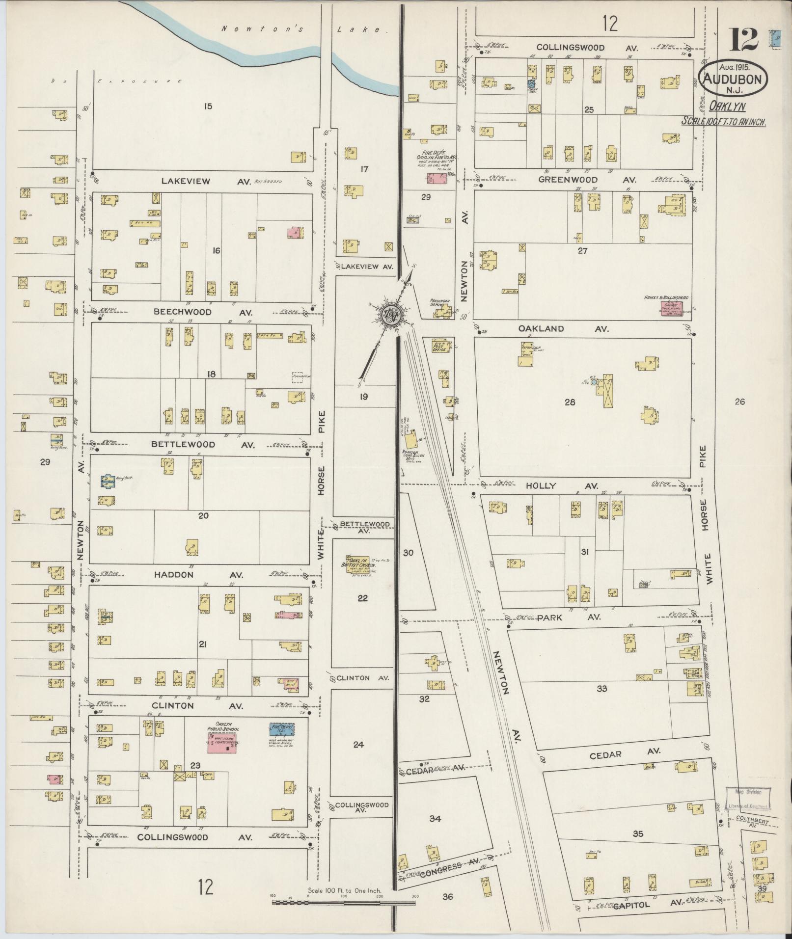 Sanborn Fire Insurance Map from Audubon, Camden County, New Jersey (1915), Sheet #0012 - Complete Map Set gallery image, historic Sanborn map, vintage wall art, New Jersey New Jersey