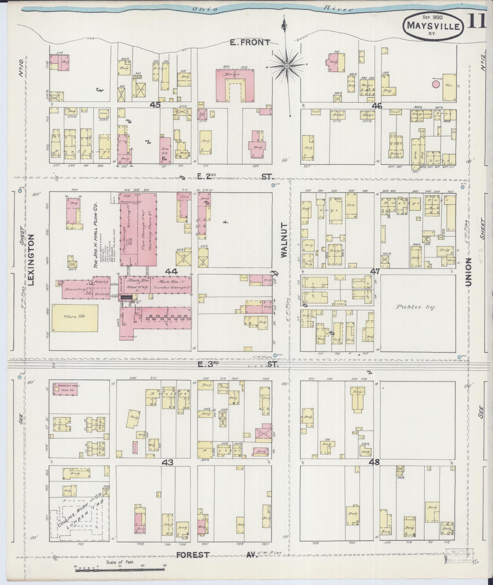 Sanborn Fire Insurance Map from Maysville, Mason County, Kentucky (1890), Sheet #0011 - Historic Sanborn Fire Insurance Map Print, vintage old map wall art, antique decor, genealogy gift, Kentucky Kentucky map