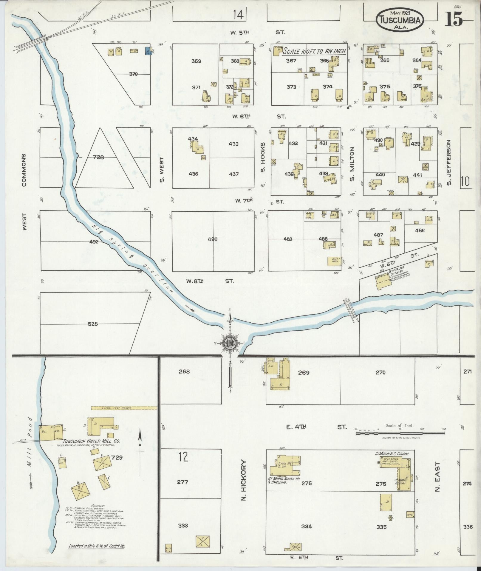Sanborn Fire Insurance Map from Tuscumbia, Colbert County, Alabama (1921), Sheet #0015 - Complete Map Set gallery image, historic Sanborn map, vintage wall art, Alabama Alabama