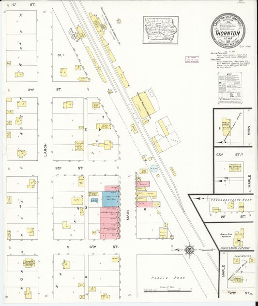 Sanborn Fire Insurance Map from Thornton, Cerro Gordo County, Iowa (1913), Sheet #0001 - Historic Sanborn Fire Insurance Map Print, vintage old map wall art