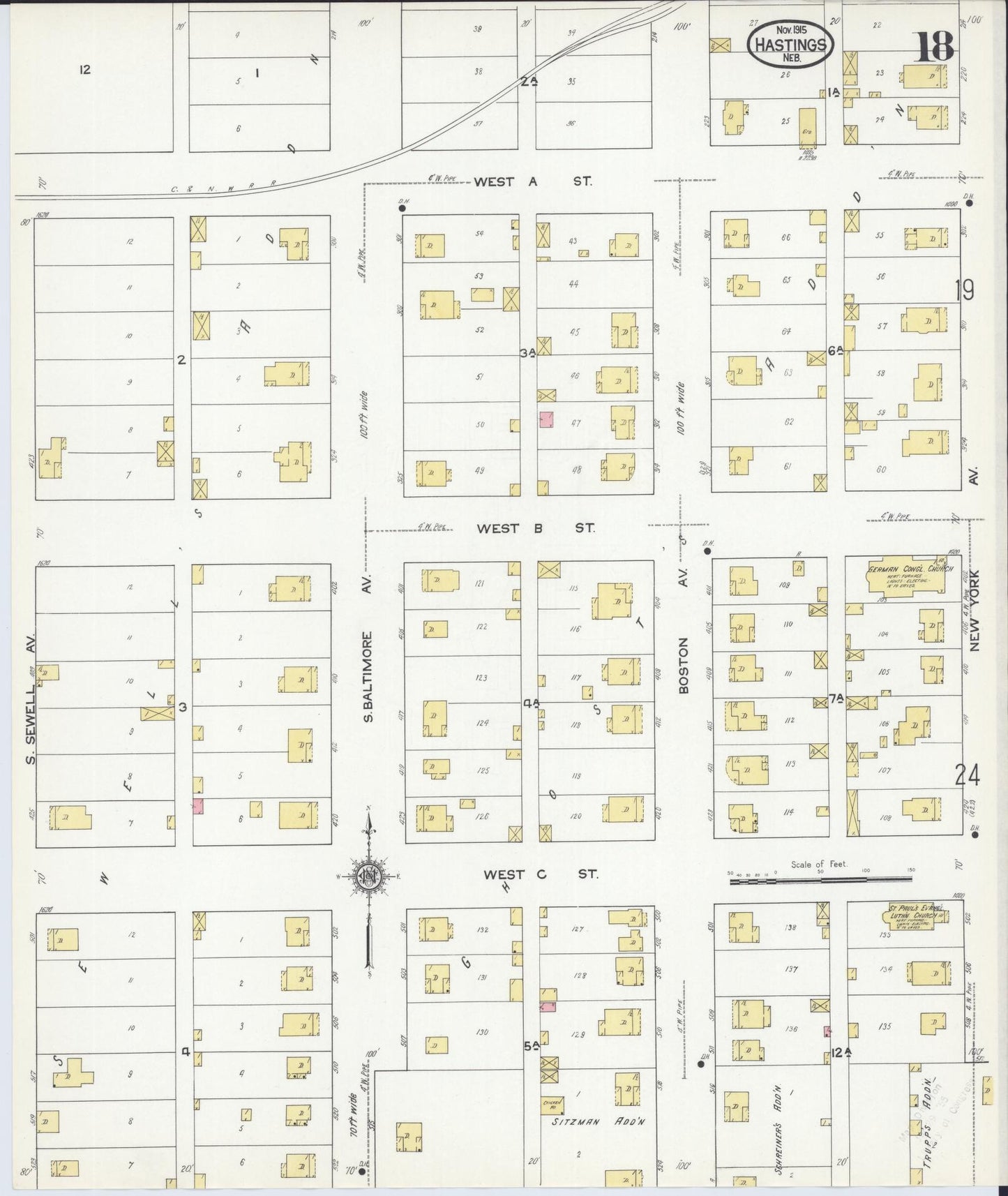 Sanborn Fire Insurance Map from Hastings, Adams County, Nebraska (1915), Sheet #0018 - Historic Sanborn Fire Insurance Map Print, vintage old map wall art, antique decor, genealogy gift, Nebraska Nebraska map