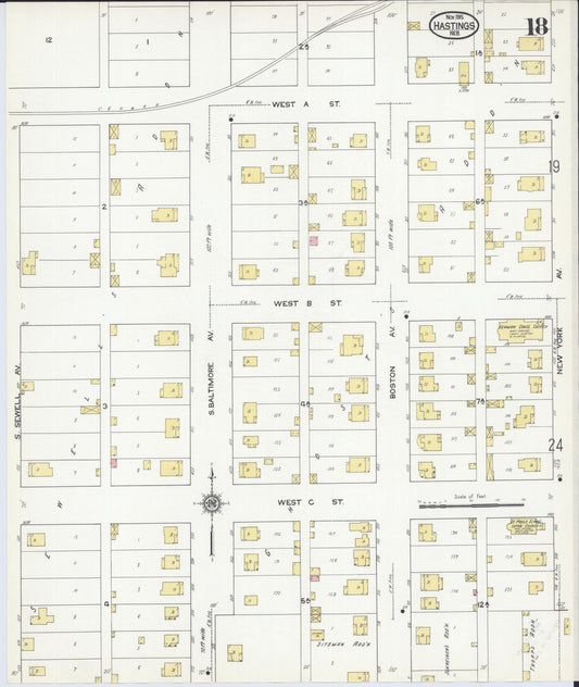 Sanborn Fire Insurance Map from Hastings, Adams County, Nebraska (1915), Sheet #0018 - Historic Sanborn Fire Insurance Map Print, vintage old map wall art, antique decor, genealogy gift, Nebraska Nebraska map