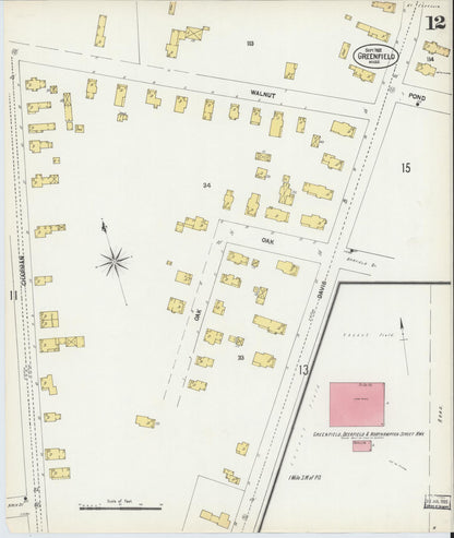 Sanborn Fire Insurance Map from Greenfield, Franklin County, Massachusetts (1902), Sheet #0012 - Historic Sanborn Fire Insurance Map Print, vintage old map wall art, antique decor, genealogy gift, Massachusetts Massachusetts map