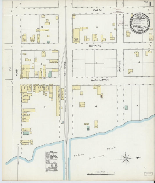 Sanborn Fire Insurance Map from Titusville, Brevard County, Florida (1893), Sheet #0001 - Historic Sanborn Fire Insurance Map Print, vintage old map wall art, antique decor, genealogy gift, Florida Florida map