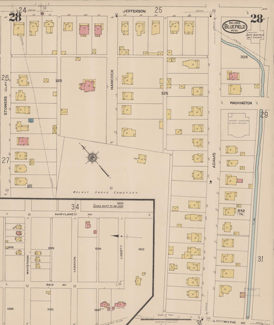 Sanborn Fire Insurance Map from Bluefield, Mercer County, West Virginia (1922), Sheet #0028 - Historic Sanborn Fire Insurance Map Print, vintage old map wall art, antique decor, genealogy gift, West Virginia West Virginia map