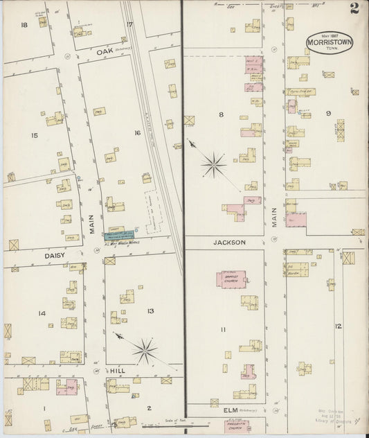 Sanborn Fire Insurance Map from Morristown, Hamblen County, Tennessee (1887), Sheet #0002 - Historic Sanborn Fire Insurance Map Print, vintage old map wall art, antique decor, genealogy gift, Tennessee Tennessee map