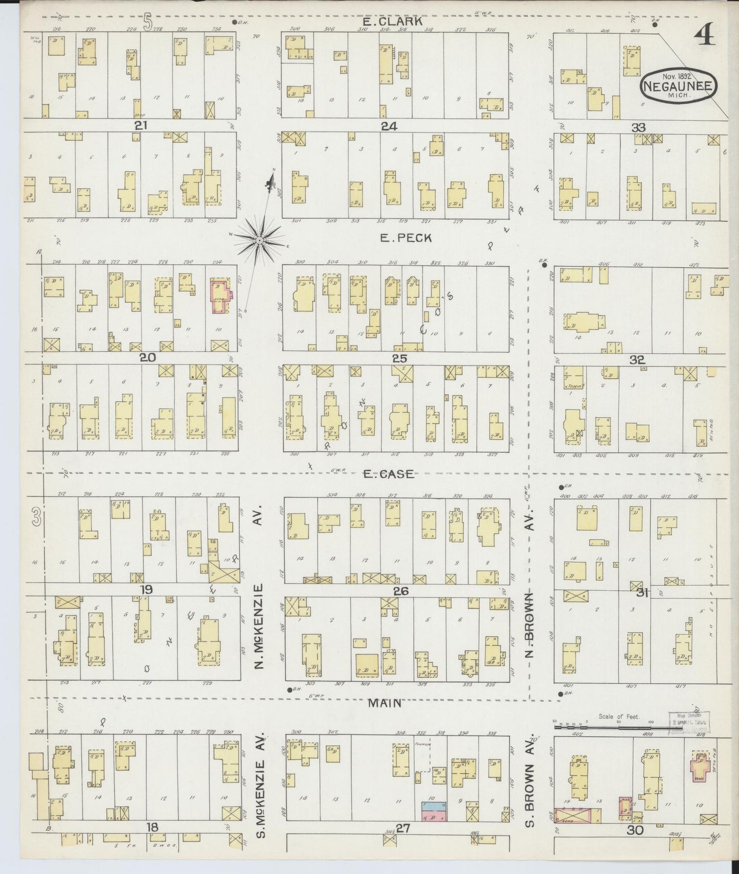 Sanborn Fire Insurance Map from Negaunee, Marquette County, Michigan (1892), Sheet #0004 - Historic Sanborn Fire Insurance Map Print, vintage old map wall art, antique decor, genealogy gift, Michigan Michigan map