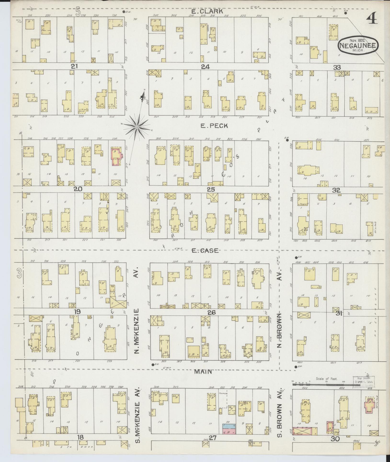 Sanborn Fire Insurance Map from Negaunee, Marquette County, Michigan (1892), Sheet #0004 - Historic Sanborn Fire Insurance Map Print, vintage old map wall art, antique decor, genealogy gift, Michigan Michigan map