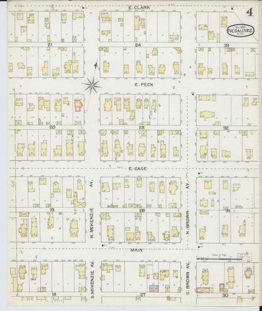 Sanborn Fire Insurance Map from Negaunee, Marquette County, Michigan (1892), Sheet #0004 - Historic Sanborn Fire Insurance Map Print, vintage old map wall art, antique decor, genealogy gift, Michigan Michigan map