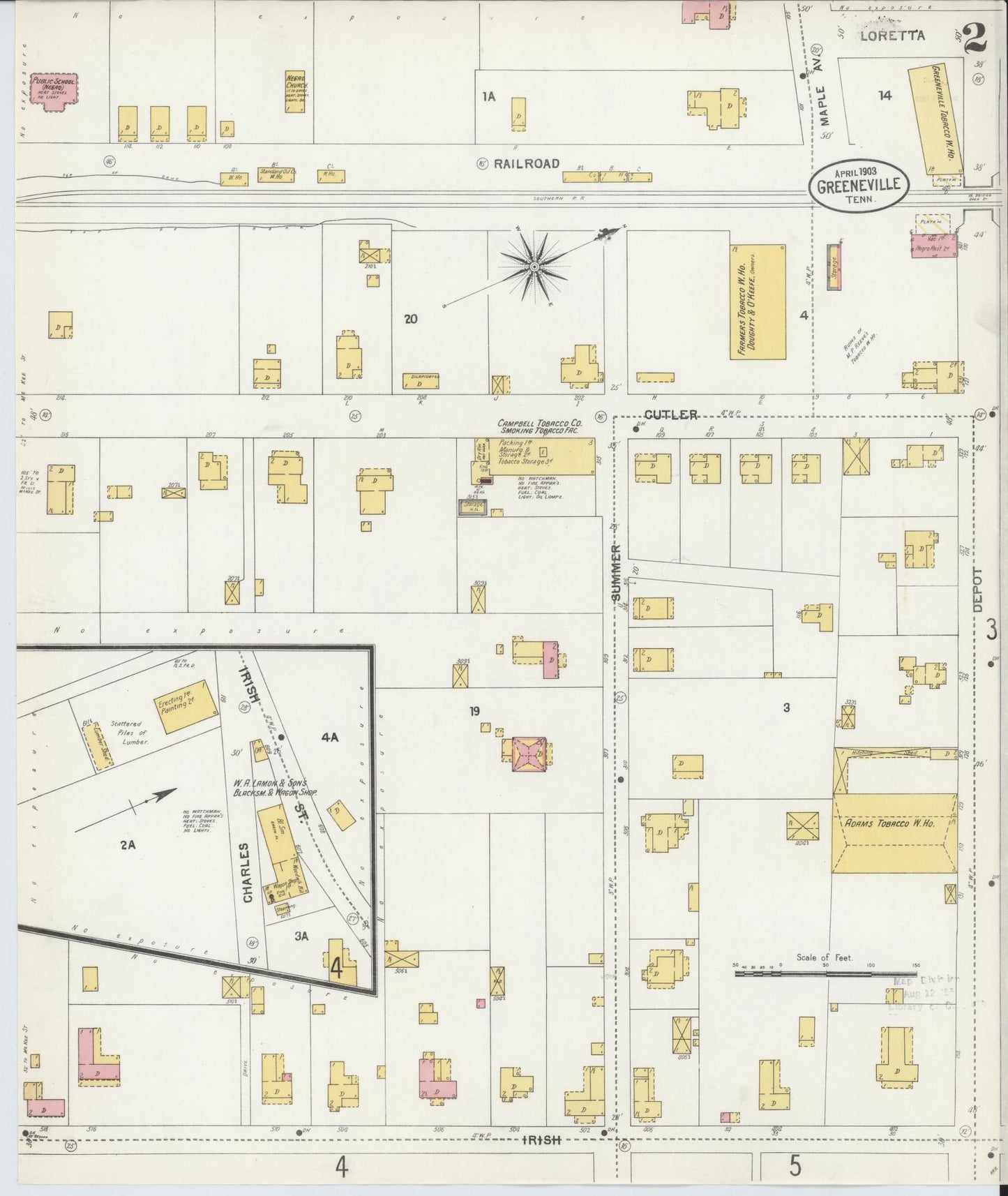 Sanborn Fire Insurance Map from Greeneville, Greene County, Tennessee (1903), Sheet #0002 - Historic Sanborn Fire Insurance Map Print, vintage old map wall art, antique decor, genealogy gift, Tennessee Tennessee map