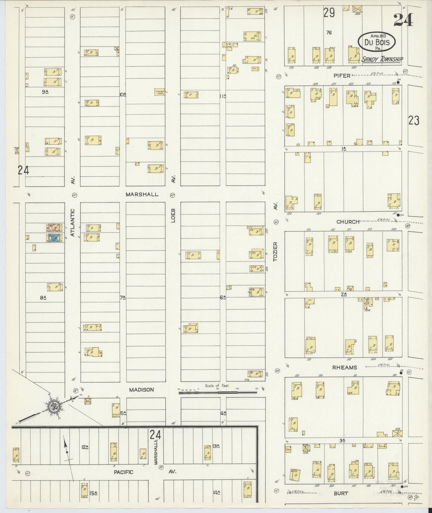Sanborn Fire Insurance Map from Du Bois, Clearfield County, Pennsylvania (1913), Sheet #0024 - Historic Sanborn Fire Insurance Map Print, vintage old map wall art, antique decor, genealogy gift, Pennsylvania Pennsylvania map