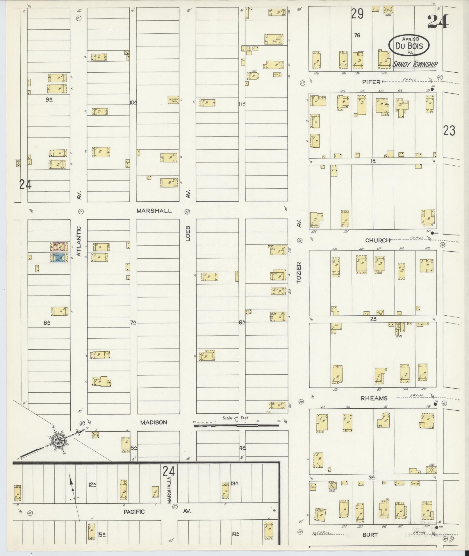 Sanborn Fire Insurance Map from Du Bois, Clearfield County, Pennsylvania (1913), Sheet #0024 - Historic Sanborn Fire Insurance Map Print, vintage old map wall art, antique decor, genealogy gift, Pennsylvania Pennsylvania map