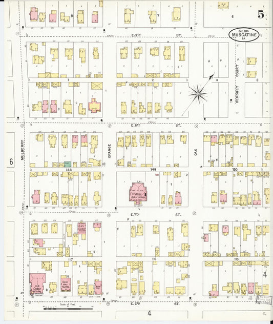Sanborn Fire Insurance Map from Muscatine, Muscatine County, Iowa (1905), Sheet #0005 - Historic Sanborn Fire Insurance Map Print, vintage old map wall art