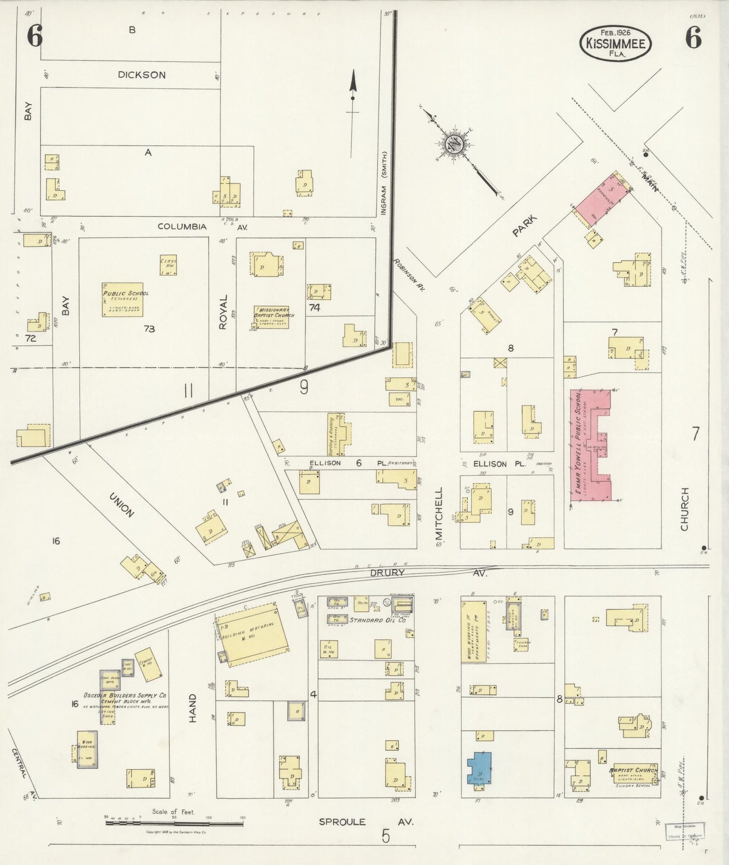 Sanborn Fire Insurance Map from Kissimmee, Osceola County, Florida (1926), Sheet #0006 - Complete Map Set gallery image, historic Sanborn map, vintage wall art, Florida Florida
